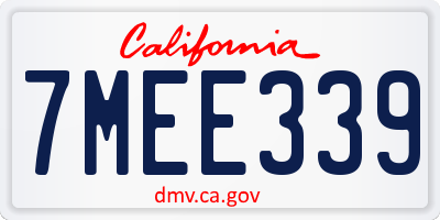 CA license plate 7MEE339