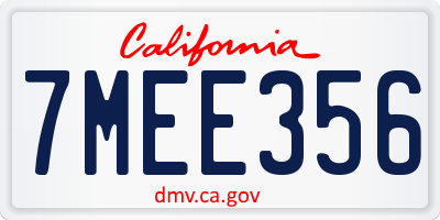 CA license plate 7MEE356
