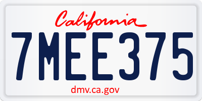 CA license plate 7MEE375