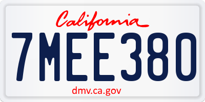 CA license plate 7MEE380