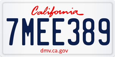 CA license plate 7MEE389