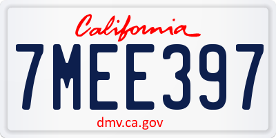 CA license plate 7MEE397