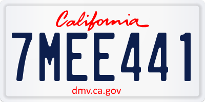 CA license plate 7MEE441