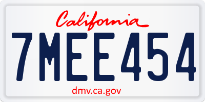 CA license plate 7MEE454