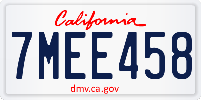 CA license plate 7MEE458
