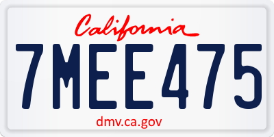 CA license plate 7MEE475
