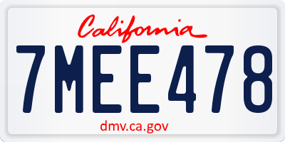 CA license plate 7MEE478