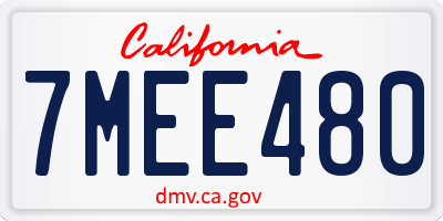 CA license plate 7MEE480