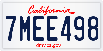 CA license plate 7MEE498