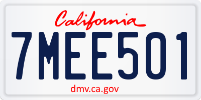 CA license plate 7MEE501