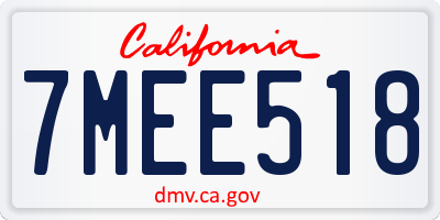 CA license plate 7MEE518
