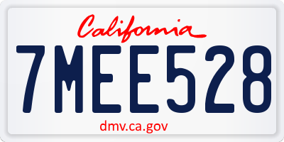 CA license plate 7MEE528