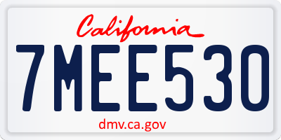 CA license plate 7MEE530