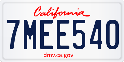 CA license plate 7MEE540