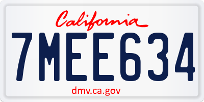 CA license plate 7MEE634