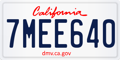 CA license plate 7MEE640