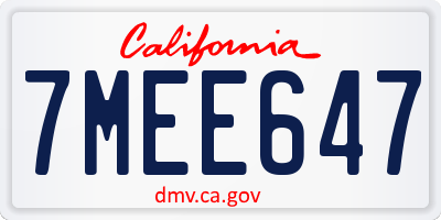 CA license plate 7MEE647