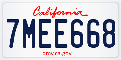CA license plate 7MEE668