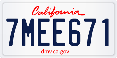 CA license plate 7MEE671