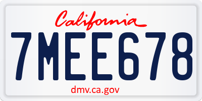 CA license plate 7MEE678