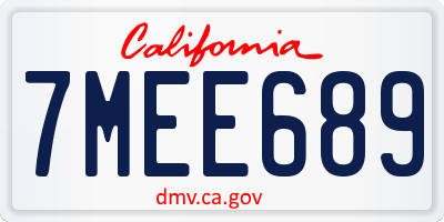 CA license plate 7MEE689