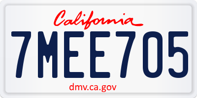 CA license plate 7MEE705