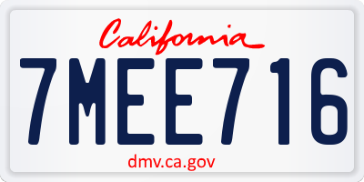 CA license plate 7MEE716