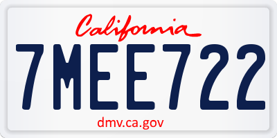 CA license plate 7MEE722