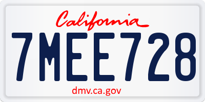 CA license plate 7MEE728