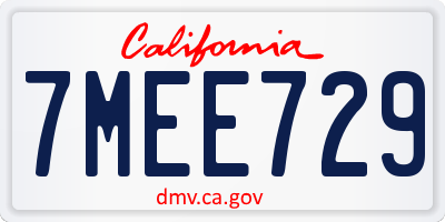 CA license plate 7MEE729