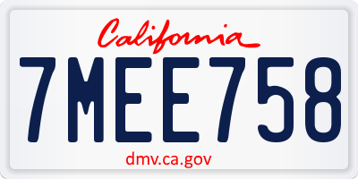 CA license plate 7MEE758