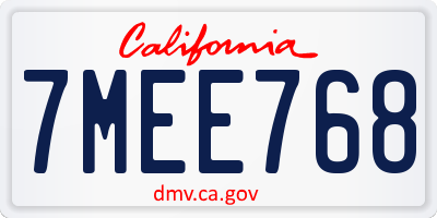 CA license plate 7MEE768