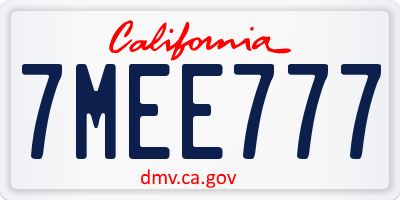 CA license plate 7MEE777