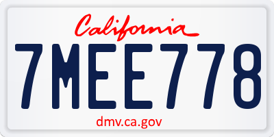 CA license plate 7MEE778