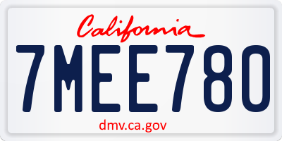 CA license plate 7MEE780