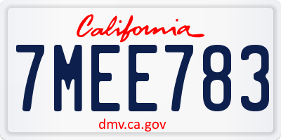 CA license plate 7MEE783