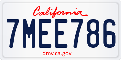 CA license plate 7MEE786