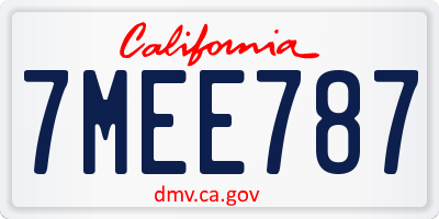 CA license plate 7MEE787