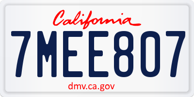 CA license plate 7MEE807