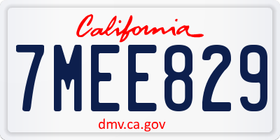 CA license plate 7MEE829