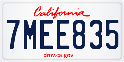 CA license plate 7MEE835