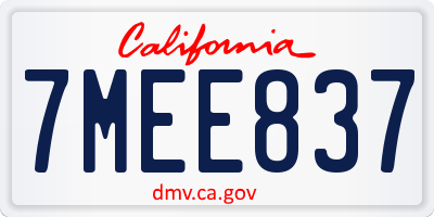 CA license plate 7MEE837