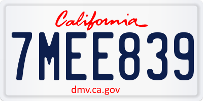 CA license plate 7MEE839