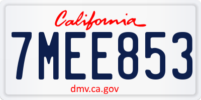 CA license plate 7MEE853