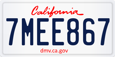 CA license plate 7MEE867