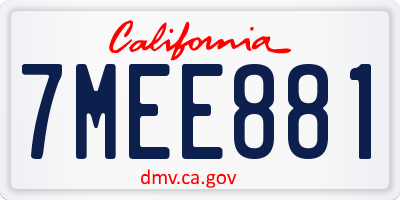 CA license plate 7MEE881