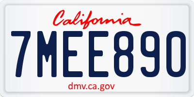 CA license plate 7MEE890