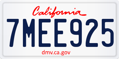 CA license plate 7MEE925