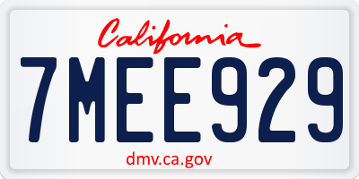 CA license plate 7MEE929