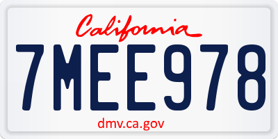 CA license plate 7MEE978
